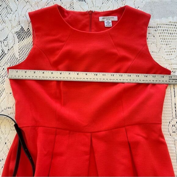 Liz Claiborne Color Block Orange, White Black Sleeveless Belted Dress Size 14P - Picture 7 of 8